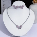 Parure de bijoux nœud argentée étincelante avec cristaux roses et strass brillants - Style Nœud Papillon (PJ--112)