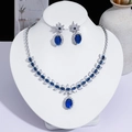 Parure de bijoux élégante avec collier et boucles d'oreilles en cristal bleu - Couleur Saphir Fleur Feuille (PJ--108)