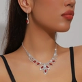 Silver bridal jewelry set with marquise red stones and white crystals on a model - Silver Red Marquise Zirconia 2-Piece Set (PJ--T0018--2)