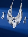 Silver bridal jewelry set with shimmering zircon necklace and matching long drop earrings - Silver White Mesh Tassel 2-Piece Set (PJ--T0009)