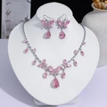 Parure de bijoux papillon avec cristaux roses en forme de goutte, finition argentée. - Style Goutte d'Eau Papillon (PJ--135)