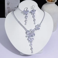 Parure de bijoux élégante argentée avec cristaux en forme de papillon et de goutte - Style Patchwork Floral Papillon (PJ--146)