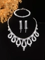 Silver bridal jewelry set with sparkling rhinestones necklace bracelet earrings - Silver Water Drop Hollow Necklace Bracelet Earrings Set (PJ--T0214)