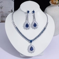 Parure de bijoux élégante avec cristaux gouttes bleus, collier et boucles d'oreilles. - Gland Goutte d'Eau Bleu Foncé (PJ--169)