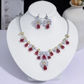 Parure de bijoux élégante avec collier et boucles d'oreilles en cristal rouge - Gland Floral Multicolore (PJ--104)