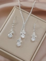 Elegant silver zircon necklace and drop earrings set displayed in a premium gift box - Silver White Round Diamond 2-Piece Set (PJ--T0012)