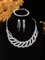 Sparkling silver bridal jewelry set with rhinestone necklace bracelet and fringe earrings - Silver Wide Woven Tassel Necklace Bracelet Earrings Set (PJ--T0217)