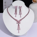 Élégante parure de bijoux collier et boucles d'oreilles papillon rose pour soirée - Style Gland Papillon (PJ--99)