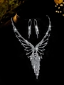 Detailed view of bridal jewelry set with sparkling zircon butterfly tassels and earrings - Silver White Butterfly Tassel 2-Piece Set (PJ--T0016--3)