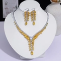 Parure de bijoux élégante en argent avec pierres marquise jaunes pour mariage ou fête - Gemme Jaune Pendante en V (PJ--118)