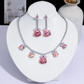 Élégant ensemble collier et boucles d'oreilles argentés avec cristaux roses en goutte - Style Pendentif Goutte d'Eau (PJ--123)