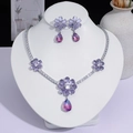 Parure de bijoux élégante avec fleurs violettes et cristaux en goutte pour soirées. - Gland Fleur Goutte d'Eau (PJ--125)