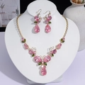 Parure de bijoux papillon en cristal rose élégant comprenant collier et boucles d'oreilles - Style Papillon Floral (PJ--122)