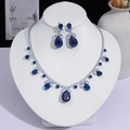 Élégante parure collier et boucles d'oreilles cristal bleu pour soirée gala - Style Larme Bleue (PJ--131)