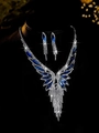 Silver jewelry set with blue marquise stones and white zircons on necklace and earrings - Silver Blue Wing Tassel 2-Piece Set (PJ--T0016--5)