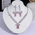 Parure de bijoux élégante avec collier et boucles d'oreilles goutte d'eau rose pour soirée - Style Goutte d'Eau Rose (PJ--134)