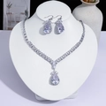 Parure de bijoux élégante en argent collier et boucles d'oreilles goutte pour soirée - Style Goutte d'Eau Pavé (PJ--136)