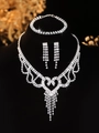 Detailed close-up of bridal jewelry set with sparkling tassels and heart necklace detail - Silver Heart Tassel Necklace Bracelet Earrings Set (PJ--T0220)