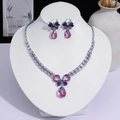 Élégant ensemble de bijoux papillon en cristal rose et violet, collier et boucles d'oreilles - Style Dégradé de Goutte d'Eau Papillon (PJ--150)