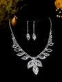 Detailed close-up of luxurious bridal jewelry set with sparkling rhinestones on black bust - Silver White Marquise Zirconia 2-Piece Set (PJ--T0018--4)