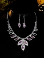 Macro detail of bridal jewelry set with purple marquise stones and sparkling crystals - Purple Wing Tassel Set (PJ--T0018--6)