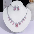 Parure de bijoux avec cristaux roses en forme de poire pour mariages et soirées - Style Floral en Poire (PJ--183)