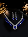 Detail of luxury bridal jewelry set with navy blue stones and zircon on a neck bust - Silver Dark Blue Rectangle Main Stone Set (PJ--T0021)