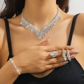 Sparkling bridal jewelry set with necklace, bracelet, ring, and earrings in silver finish - Silver Radial Tassel Necklace Bracelet Earrings Ring Set (PJ--T0227)