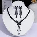 Parure de bijoux élégante papillon strass noir avec glands gouttes d'eau pour soirée - Style Gland Papillon (PJ--94)