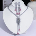 Parure de bijoux exquise ton argent avec pierres poires roses pour soirée gala - Style Goutte d'Eau à Gland (PJ--127)