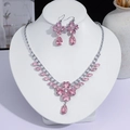 Parure de bijoux élégante avec cristaux roses en forme de poire, collier et boucles - Style Floral en Forme de Larme (PJ--128)