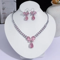 Parure de bijoux élégante avec cristaux roses en forme de goutte d'eau et de papillon chic - Style Zirconia Papillon (PJ--137)