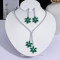 Parure de bijoux fleur vert émeraude avec collier en cristal et boucles d'oreilles - Style Floral Émeraude (PJ--192)