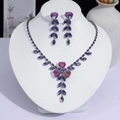 Parure de bijoux en cristal violet avec collier et boucles d'oreilles pendantes élégantes - Gland Bouquet de Fleurs Cœur (PJ--163)