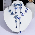 Parure élégante collier et boucles d'oreilles avec papillon en cristal bleu foncé - Forme de Goutte d'Eau Papillon (PJ--167)