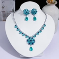 Parure de bijoux élégante avec collier et boucles d'oreilles en cristal bleu - Style Goutte d'Eau Pétale (PJ--156)
