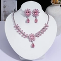 Parure de bijoux élégante collier et boucles d'oreilles cristal rose goutte d'eau - Style Goutte d'Eau Bouquet de Fleurs (PJ--182)