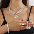 Sparkling silver rhinestone jewelry set including necklace, bracelet, ring and earrings - Silver Pear Shaped Water Drop Necklace Bracelet Earrings Ring Set (PJ--T0235)