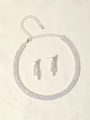 Elegant silver bridal jewelry set with rectangular zircon necklace and matching earrings - Silver Rectangular Inlaid Set (PJ--T0019)