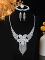 Detailed view of silver bridal jewelry set with floral fringe necklace and earrings - Silver Floral Tassel Necklace Bracelet Earrings Set (PJ--T0237)