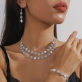 Sparkling silver zircon jewelry set with double-layer necklace, drop earrings, and bracelet - Silver Snowflake Tassel Three-piece Set (PJ--T0032--1)
