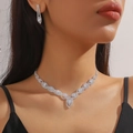 Elegant silver bridal jewelry set with sparkling zircon necklace and drop earrings - Silver White V-shape Zirconia 2-Piece Set (PJ--T0013)