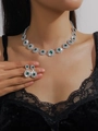 Silver halo jewelry set with emerald green zircons and necklace with matching earrings - Silver Emerald Green Round Diamond Set (PJ--T0029)