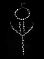 Detailed view of silver zircon jewelry set including necklace and tassel earrings - Silver Tassel Three-piece Set (PJ--T0031)