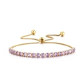 Elegant gold-tone tennis bracelet featuring lavender zircons and adjustable bolo closure - Pale Purple Zirconia (TS097)