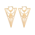 Golden titanium steel geometric inverted triangle earrings with cutout cross patterns - Gold