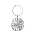 Polished stainless steel round keychain with engraved star and zodiac symbols - Steel