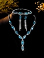 Close-up of blue marquise-cut zircon necklace, earrings and bracelet set for brides - Silver Blue Gradient Diamond Three-piece Set (PJ--T0036--5)