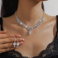 Elegant silver bridal jewelry set with sparkling zircon necklace and teardrop earrings - Silver Waterdrop Tassel Luxury Set (PJ--T0037--1)