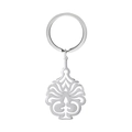 Polished stainless steel keychain with elegant symmetrical hollow filigree flower pendant - Steel
